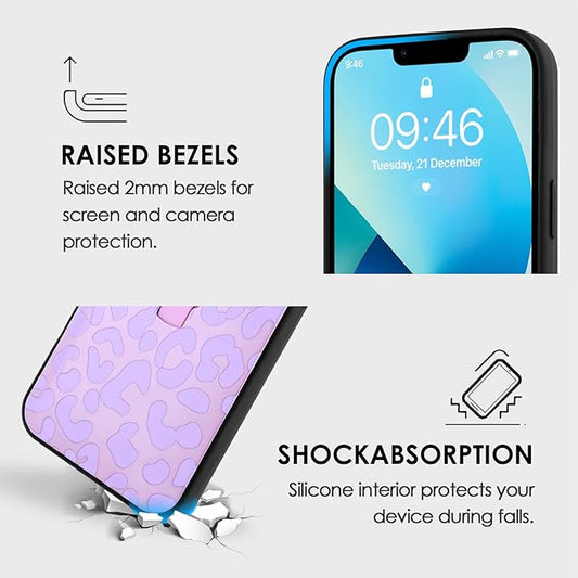 Compatible with iPhone 13 Case with Finger Hand Strap Kickstand, Trendy Cool Leopard Cheetah Print Phone Case for Women Men, Full Camera Protection Shockproof Protective Cover, Purple