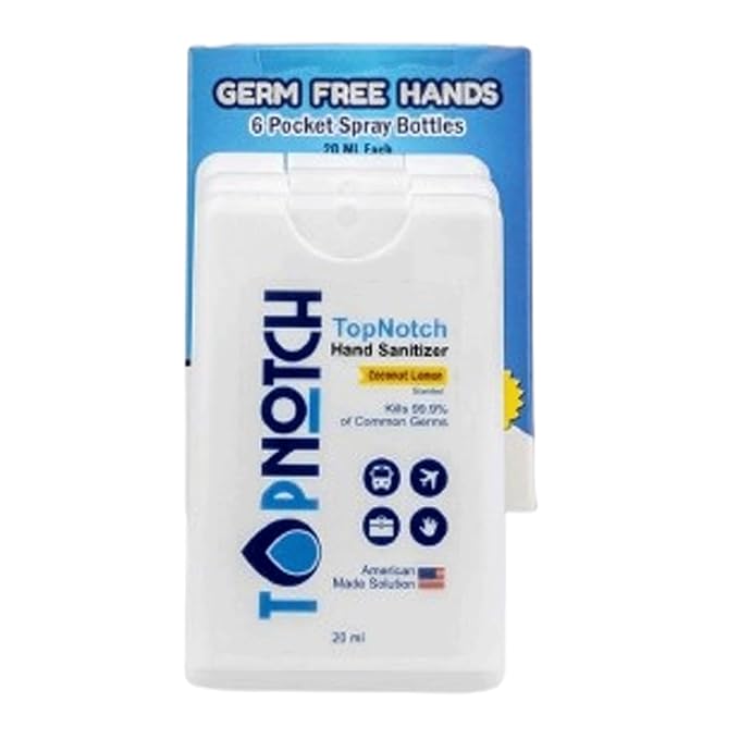 TOP NOTCH Hand Sanitizer, Pack of 24 Pocket Spray (20ml) Variety Pack Tropical, Pineapple, Bubble Gum