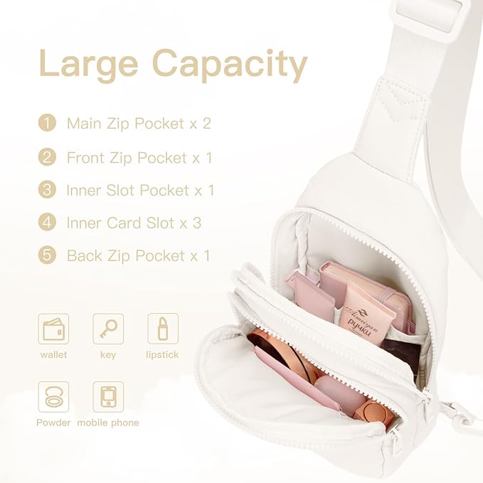 Quilted Puffer Crossbody Bags for Women Small Puffy Sling Bag Lightweight Cross Body Bubble Purse Shoulder Bag for Travel (Cream White)