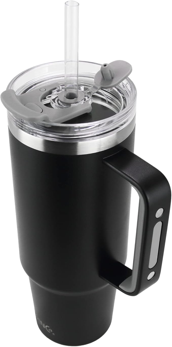 Drinco 40oz 30 oz Tumbler with Handle, Straw Lid, Insulated Stainless Steel Travel Mug Water Bottle Ice Coffee Cup For Cold and Hot, BigSur (Black-USA Flag, 30oz)