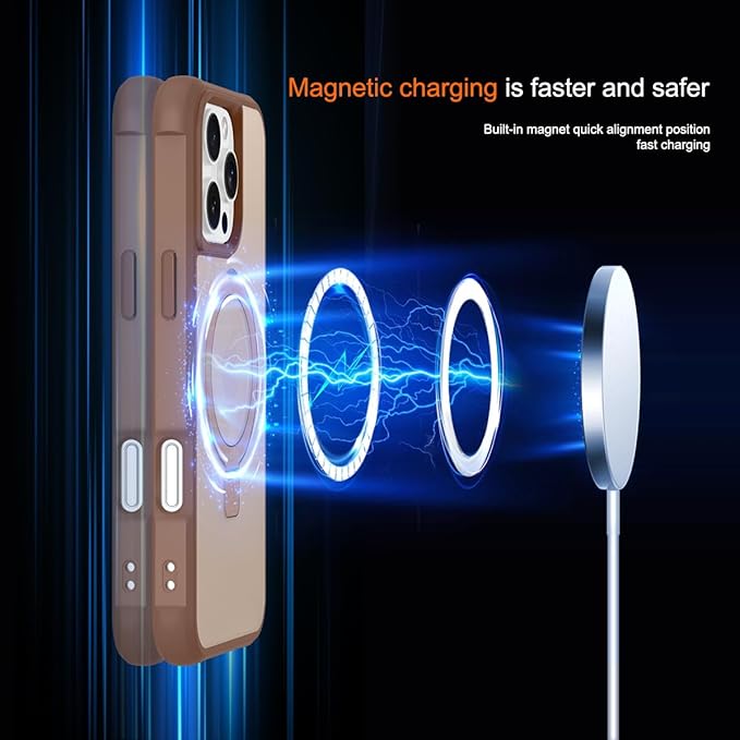 Magnetic Compatible with iPhone 16 Pro Case with Stand [Military Grade Drop Tested][Compatible with Magnet] Ring Translucent Slim Hard Back Soft Edge, Desert Gold