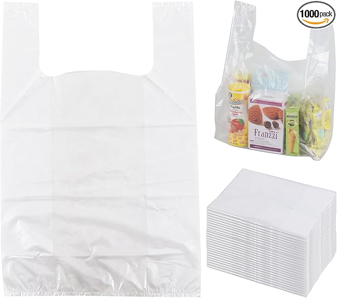 Zopnny 1000 Counts Plastic Grocery T-shirt Bags, Clear Carry Out Bags