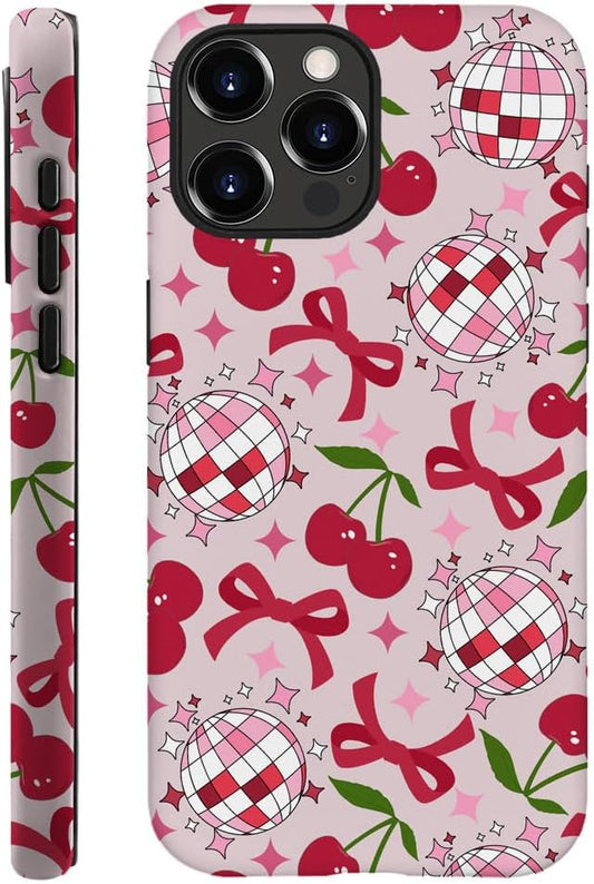 DAIZAG Case Compatible with for iPhone 16 Pro Max,Cute Pink Cherry Disco Ribbon Star Phone Case for iPhone 16 Pro Max for Girl Women Boy Men