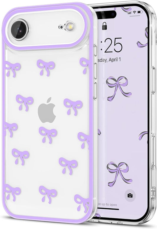 EYZUTAK Case for iPhone Air, Clear Cute Ribbon Bowknot Pattern Aesthetic Transparent Phone Case Raised Camera Protection Stylish Slim Soft Durable TPU Protective Cover for Women Girls - Purple
