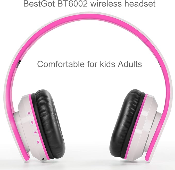 Kids Headphones Bluetooth, BT6002 Wireless Headphones for Kids Child Volume Limited 85/110dB for School Foldable Headset for 60 Hours PC/Phone/Tablets/TV (White/Pink)