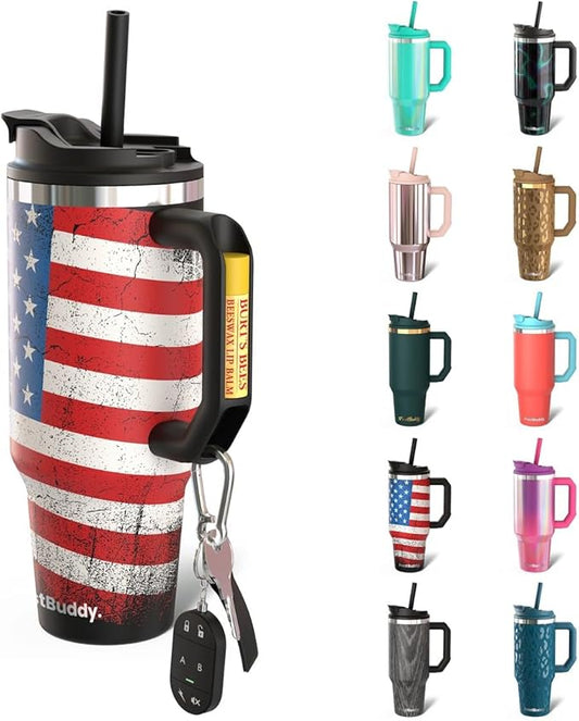 Frost Buddy Thicc Buddy - 40 oz Stainless Steel Vacuum Insulated Tumbler with Lid and Straw for Water - Travel Mug Cupholder Friendly - Gifts for Women Men Him Her (Merica)