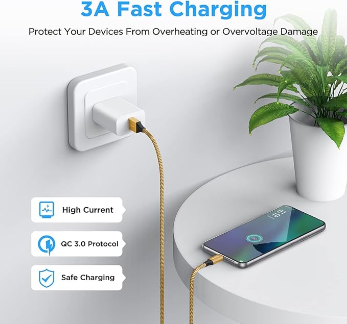 etguuds USB to USB C Cable 3.3ft, 2-Pack USB A to Type C Charger Cord Fast Charging for Samsung Galaxy A15 A25 A35 A55 A54, S24 S23 S22 S21 S20 S10 S10E, Note 20 10, Moto G, for iPhone 16 15, Gold