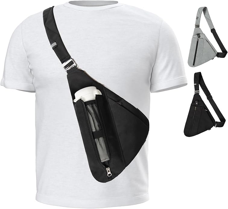 Sling Bag for Men,RFID Crossbody Hiking Backpack Chest Shoulder Tactical Bag with Water Bottle Bag for Travel