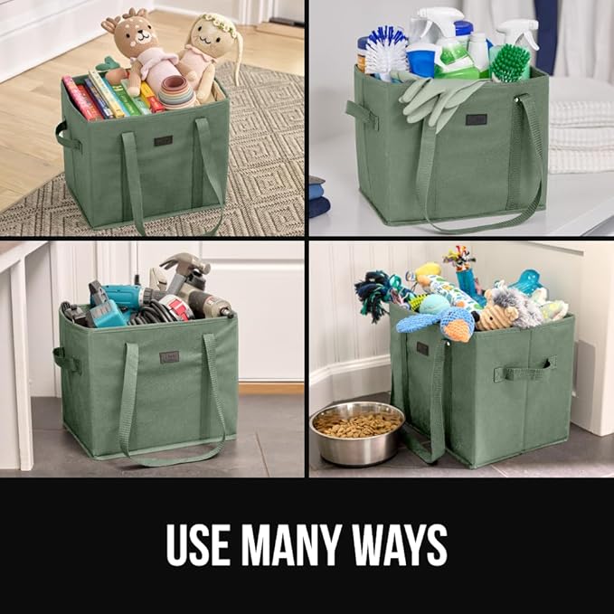 GORILLA GRIP Heavy Duty Foldable Reusable Grocery Bags, Tear Resistant Box Shape Shopping Tote with Reinforced Handles, Grip Feet, Easily Carry and Transport Groceries, 1 Pack, 13x10x11, Sage Green