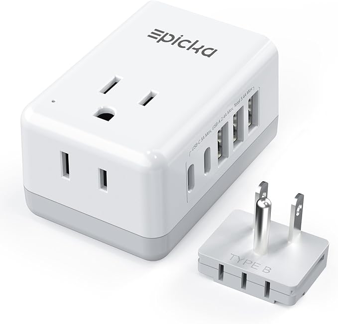 EPICKA US Travel Adapter, Universal Plug Adapter with 2 AC Outlets, 3 USB-A & 2 USB-C Ports, Ultra Compact Swap&Adapt Type B Plug Attachment, Grounded Adapter for Canada, Mexico, Philippines (X232B)