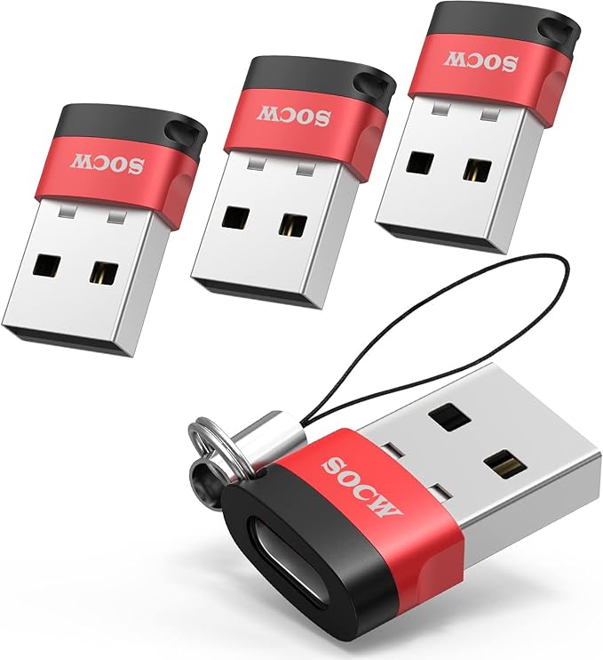 USB C Female to USB Male Adapter 2.0 (red, 4 Pack)