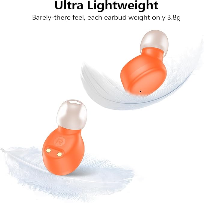 kurdene Wireless Earbuds Bluetooth 5.3 in Ear Buds Light Weight Headphones,Deep Bass Sound,Built in Mics Headset,Clear Calls Earphones for Sports Workout Orange