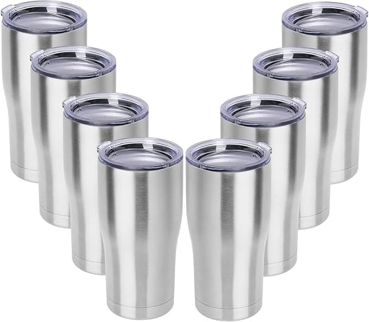 DOMICARE 20oz Tumbler with Lid Stainless Steel Tumblers Bulk, Double Wall Vacuum Insulated Coffee Travel Mug, 8 Count (Pack of 1) Stainless Steel