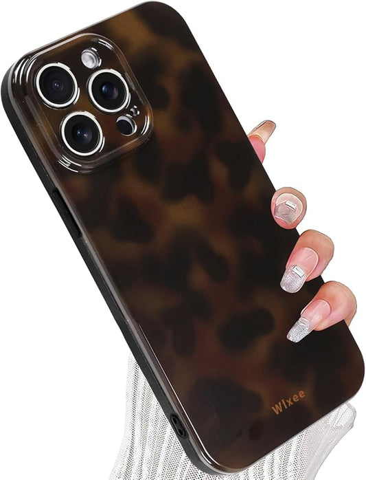 Phone Case for iPhone 14 Pro Max Cute Stylish Leopard Aesthetic Tortoise Amber Design Slim Shockproof Translucent Matte Brown Clear Case for iPhone 14 Pro Max, Deep Tortoise Print