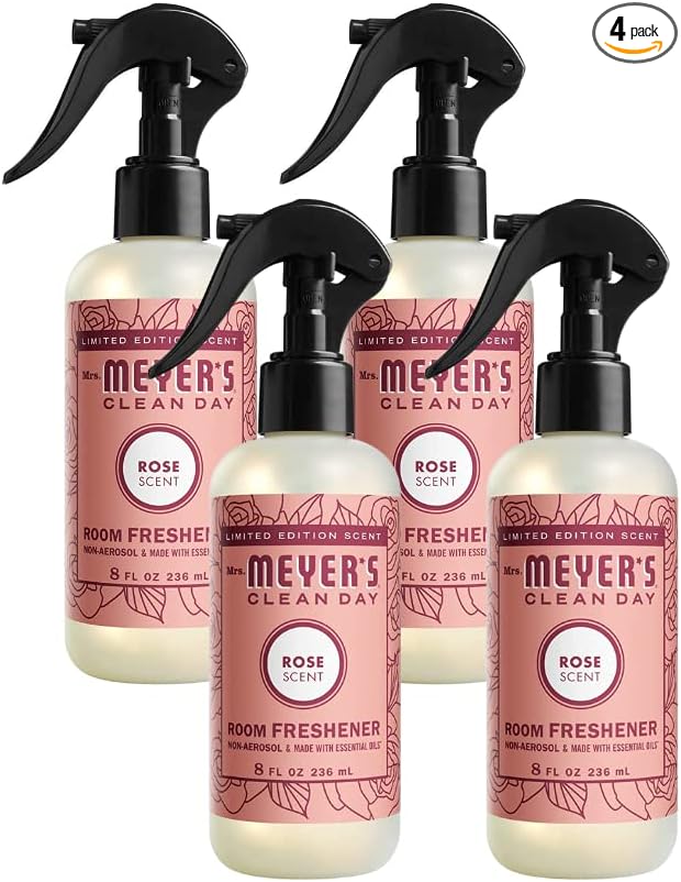 Mrs. Meyer’s Clean Day Room Freshener Spray, Rose Scent, Limited Edition Scent, Contains Essential Oils 8 Fl Oz (Pack of 4)