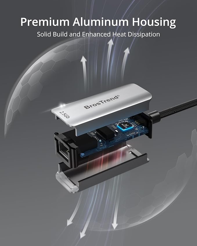 BrosTrend 2.5Gb USB C to Ethernet Adapter, Plug & Play Aluminum USB 3.2 to RJ45 Network Adapter for Laptop MacBook Pro/Air, iPad, Compatible with Thunderbolt, Windows, MacOS, iOS, Lifetime Protection