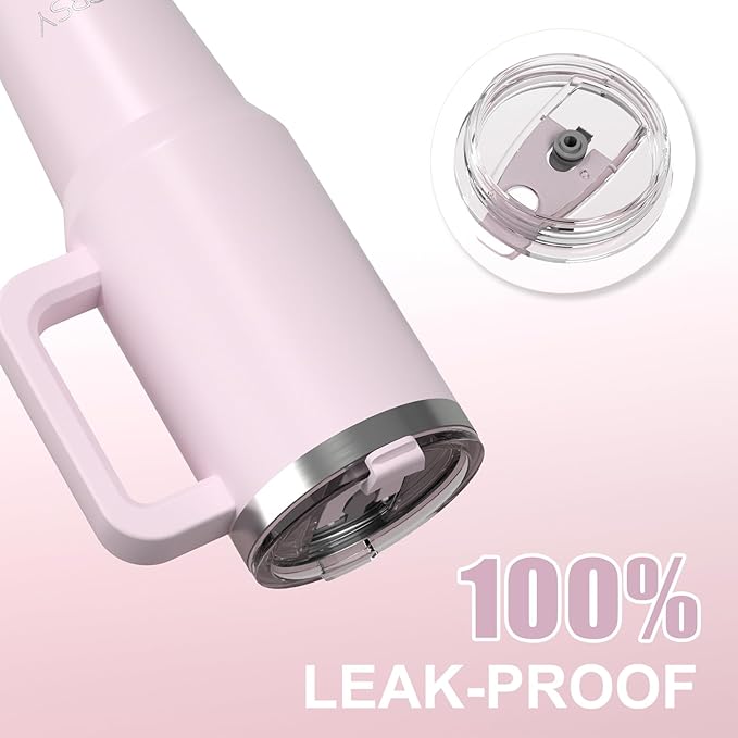 40 oz Tumbler with Handle,Tumbler with Lid and Straw,Double Wall Insulated Cup Stainless Steel Travel Mug(Cold for 34 Hours),Water Bottle for Iced Tea,Coffee,Cold Beverages(Rose Quartz)