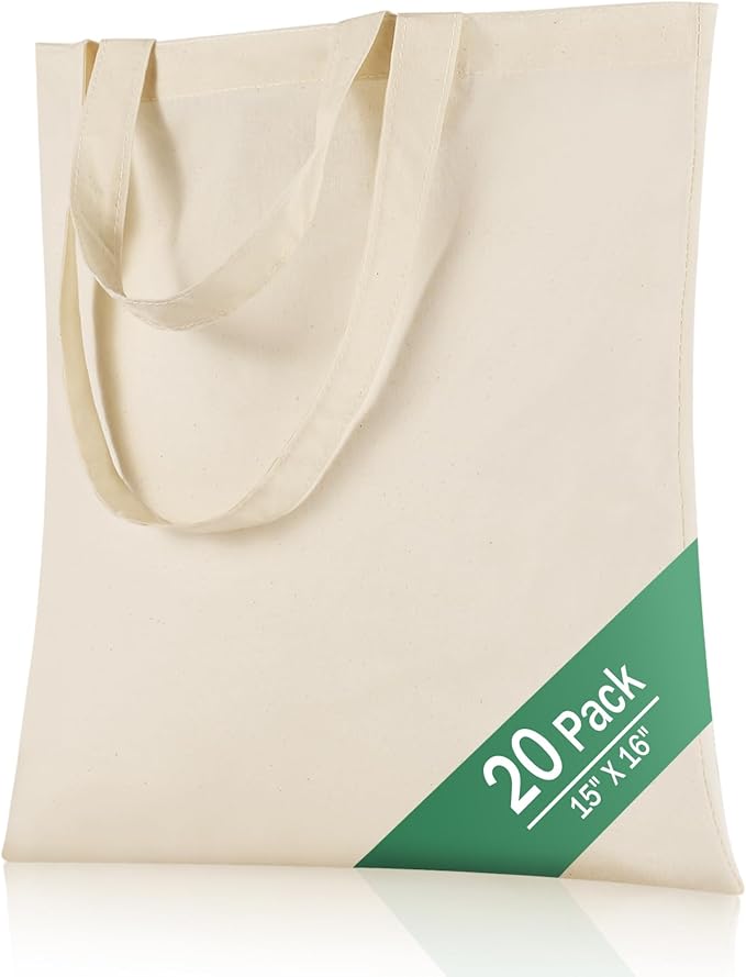 OKBA 20 | 50 Pack 15'' X 16'' Cotton Tote Bags for Tie Dye,Lightweight Tote Bags Bulk Reusable Grocery Shopping Cloth Bags