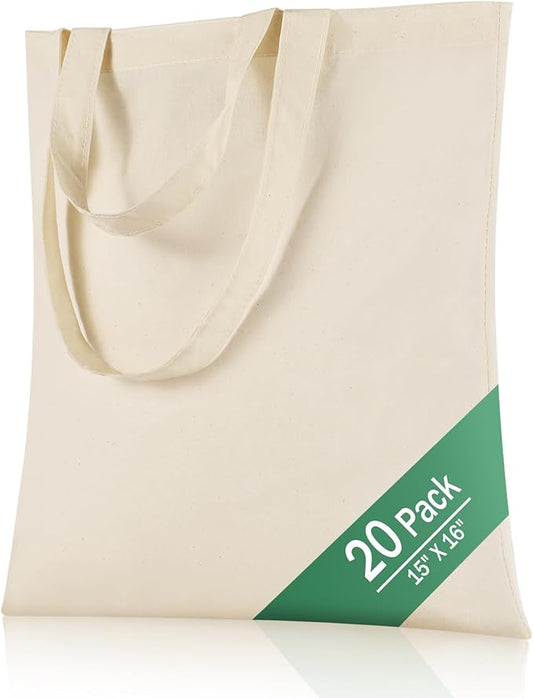 OKBA 20 | 50 Pack 15'' X 16'' Cotton Tote Bags for Tie Dye,Lightweight Tote Bags Bulk Reusable Grocery Shopping Cloth Bags