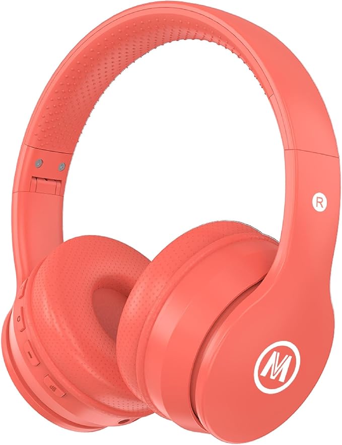 Headphones Kids Bluetooth 5.4 Wireless Play Time 68H Safe Volume Limit 85/94dB Over-Ear Foldable Headset,Fast Charging,with Aux Cord Built-in Mic for Toddler Child Pad Study Tablet Coral