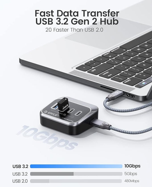 ORICO USB Hub 10Gbps with 2 USB A Ports+2 USB C Ports, USB 3.2 Gen 2 Hub with 1.64Ft USB-C Cable and USB-A Adapter USB Splitter for iMac, MacBooks, Mac mini