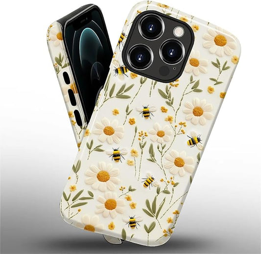 Case for iPhone 12 Pro Max Case,Bees Sunflowers Design - Hybrid Dual Protection Silicone + Hard PC Shockproof Full Body Cover Slim Anti-Scratch Protective Case for Men Women