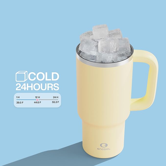 32 oz Tumbler with Handle and Straw: Stainless Steel Insulated Tumbler Keeps Cold for 24 Hours, Leakproof Travel Cup Fits in Cup Holder and BPA-Free,Light Vanilla