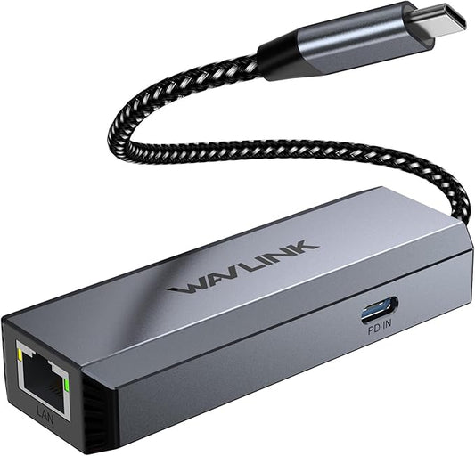 WAVLINK USB-C to Ethernet Adapter with 95W PD - 5Gbps High-Speed, Driver-Free Type-C to RJ45 Ethernet LAN Network Adapter Thunderbolt 5/4/3 Compatible for MacBook Pro/Air, iPad Pro, Dell XPS