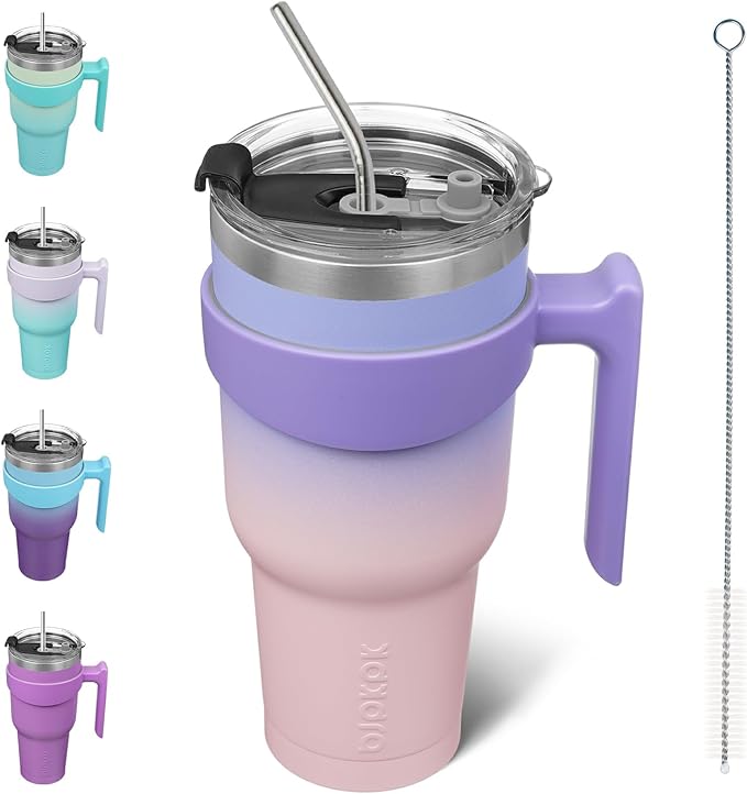 BJPKPK 40 oz Tumbler With Handle And Straw Lid Stainless Steel Travel Mugs Insulated Tumbler Cups,Pastel Sunset