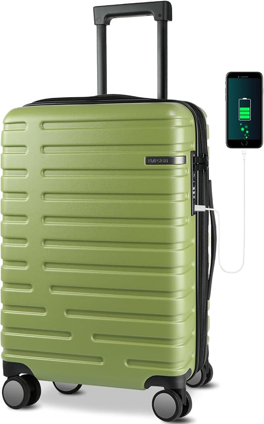 EMPSIGN Carry On Luggage with Spinner Wheels, Hard Shell Carry-On Expandable Suitcase 21x14x9 Airline Approved & Built-in TSA Lock, Durable Travel Rolling Suitcase, Carry-On 20-Inch, Green