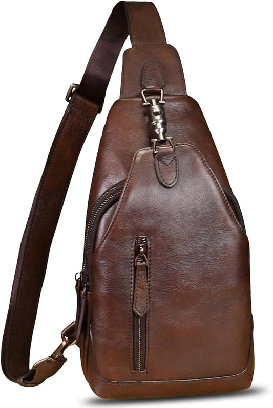 Genuine Leather Sling Bag for Men and Women Real Leather Shoulder Crossbody Bag Chest Bag Sling Backpack Purse
