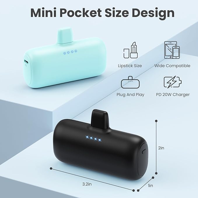 [2 Pack]Portable Charger for iPhone,5200mAh Mini Power Bank 20W PD Fast Charging Battery Pack,Portable Phone Charger Compatible With iPhone 14/14 Pro Max/13/13 Pro Max/12/12 Mini/11Pro/XS Max/XR/8/7/6