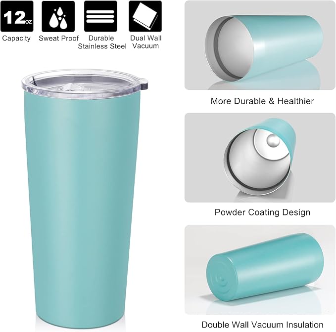VEGOND 20oz Tumbler Bulk with Lid and Straw 6 Pack, Stainless Steel Vacuum Insulated Tumbler, Double Wall Coffee Cup Travel Mug, River Green
