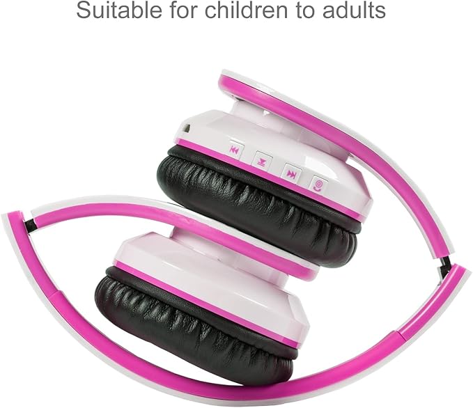 Kids Headphones Bluetooth, BT6002 Wireless Headphones for Kids Child Volume Limited 85/110dB for School Foldable Headset for 60 Hours PC/Phone/Tablets/TV (White/Pink)