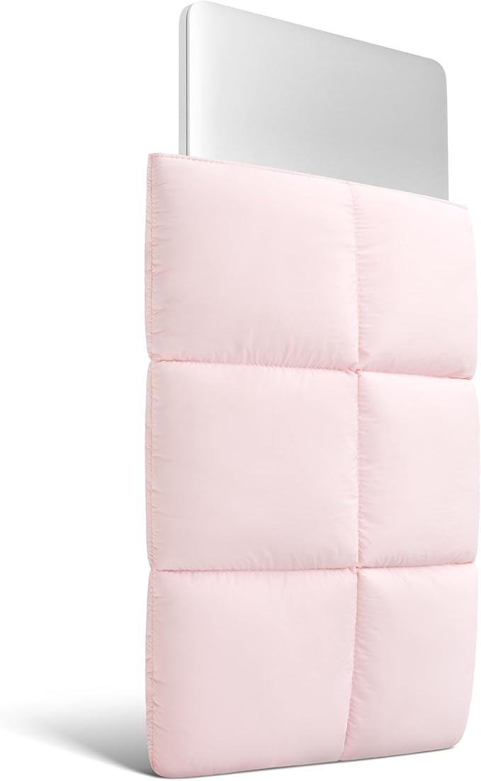 Comfyable Puffy Laptop Sleeve 13 Inch 14 Inch, Quilted Puffer Laptop Carrying Case, Pillow Case Compatible with MacBook Air M4 2025 M3 M2 M1, MacBook Pro M4 Pro/Max, Light Pink