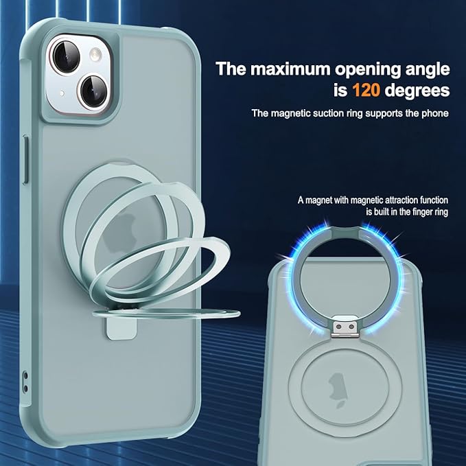 Compatible with iPhone 15 Plus Case with Invisible Magnetic O-Ring Stand Military-Grade Translucent Case for iPhone 15 Plus 6.7" [Compatible with Mag-Safe][Great Grip Feeling], Blue