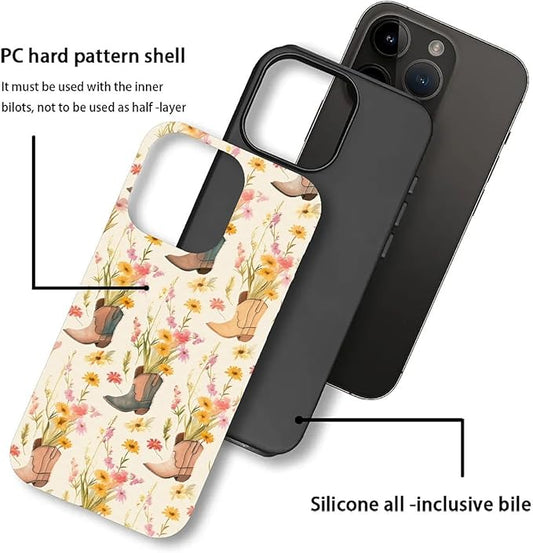 Case for iPhone 15,Western Cowgirl for Woman Men Full Body Protective Cover Shockproof 2 in 1 Silicone + Hard PC Case for iPhone 15