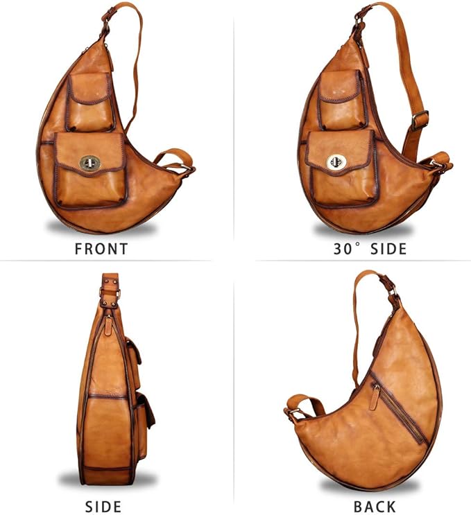 Genuine Leather Large Sling Bag for Men and Women Vintage Real Leather Sling Backpack Shoulder Crossbody Bag Chest Bag