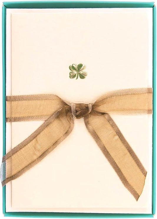 Graphique Shamrock La Petite Presse Boxed Notecards, 10 Embellished Gold Foil Blank Cards with Matching Envelopes and Storage Box, 3.25" x 4.75"