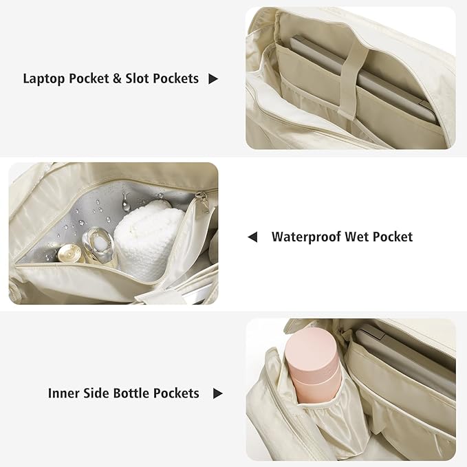 G4Free Expandable Duffle Bag for Travel Weekender Overnight Carry On Tote Duffel Bags for Men Women (Beige)
