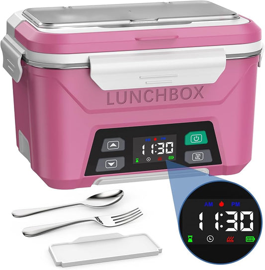EAST OAK Cordless Electric Lunch Box for Adults, Heated Lunch Box Battery Powered with Automatic Heating, 5.5 Cups Portable Food Warmer with Removable Tray Divider