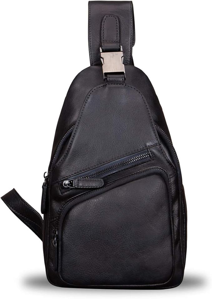 IVTG Genuine Leather Sling Bags for Men and Women Chest Shoulder Backpack Handmade Crossbody Motocycle Daypack