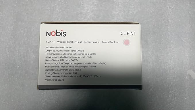NOBIS Clip N1 Portable Bluetooth Speaker with App, Beat Mode, Up to 24H Playtime, IP68 Waterproof, BT 5.3, HD Sound, Stereo Pairing, Custom EQ, Perfect for Outdoor, Home and Adventure (Pink)