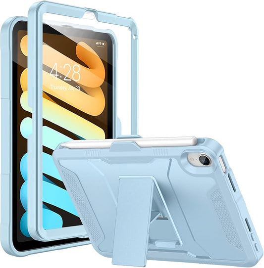 Soke Case for iPad mini 7 (A17 Pro) 2024/ Mini 6 2021 8.3 Inch,with Built-in Screen Protector and Kickstand, Rugged Full-Body Protective Cover for Apple iPad mini 7th/6th Generation - Sky Blue