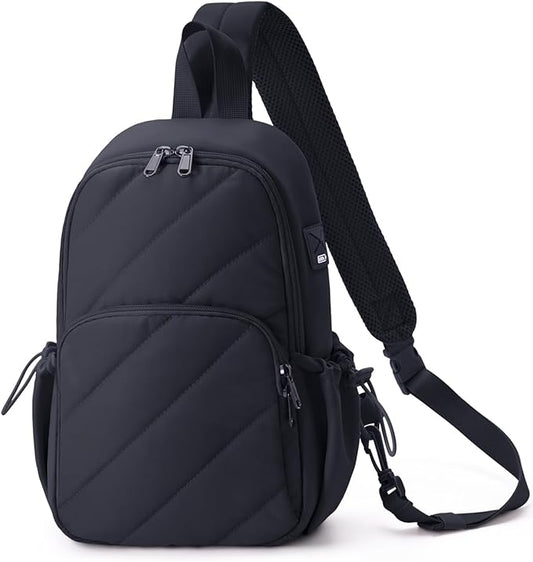 Wandering Nature Sling Bag for Women Lightweight Quilted Crossbody Bag Fits for 11" Tablet with Breathable Back Panel Anti Theft Pocket Padded Strap USB Charge Port, Ideal for Travel, Daily Use