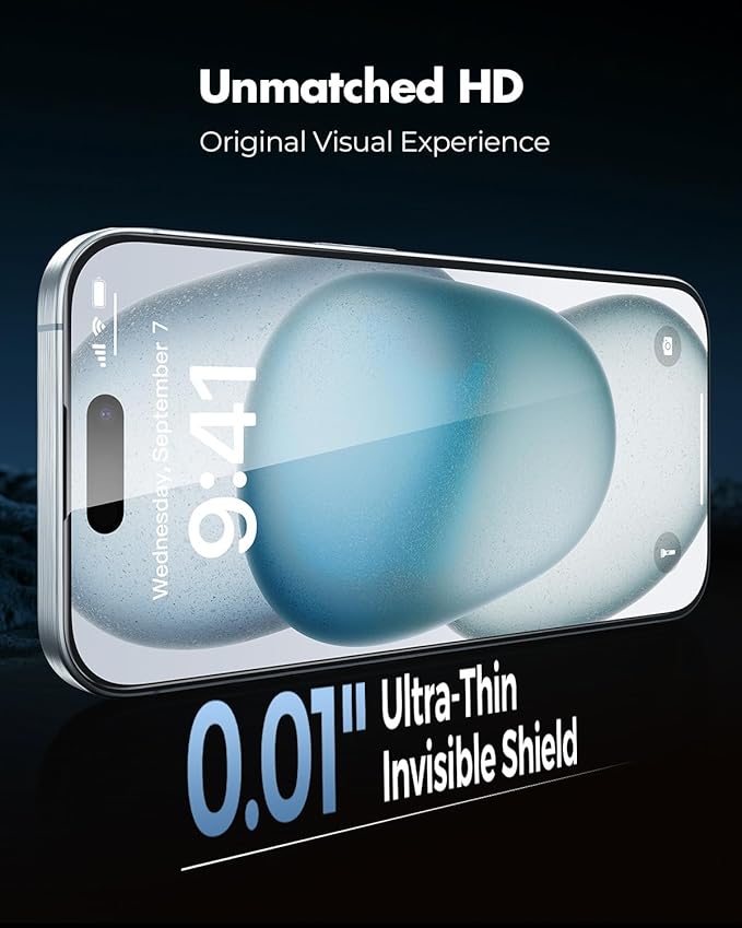 UNBREAKcable 3-Pack Screen Protector for iPhone 15 Tempered Glass - [One-Pull Perfection] [Auto Dust-Elimination] [9H+ Hardness] [99.99% HD Clear] Full Coverage for iPhone 6.1 inch