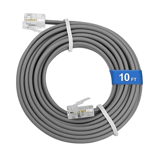 Uvital Telephone Extension Line Cord Cable Wire, 10 FT Grey Phone Extension Line, RJ11 6P4C Phone Cord for Landline/Fax Machine