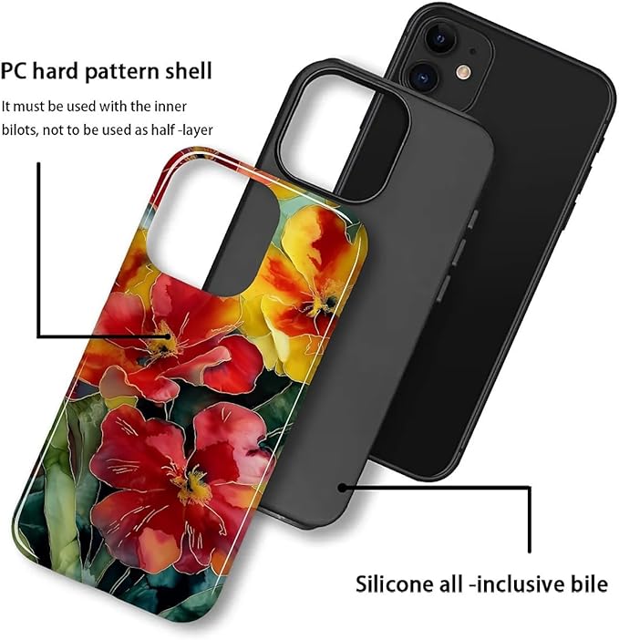 Case for iPhone 11 Case,Vintage Floral Girly Design - Hybrid Dual Protection Silicone + Hard PC Shockproof Full Body Cover Slim Anti-Scratch Protective Case for Men Women