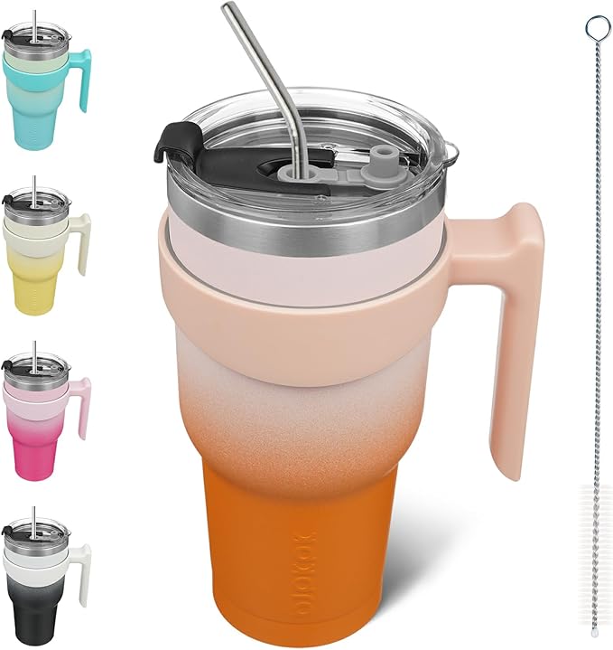 BJPKPK Tumbler With Handle And Straw 40oz Stainless Steel Tumbler With Lid Insulated Coffee Cups,Coral