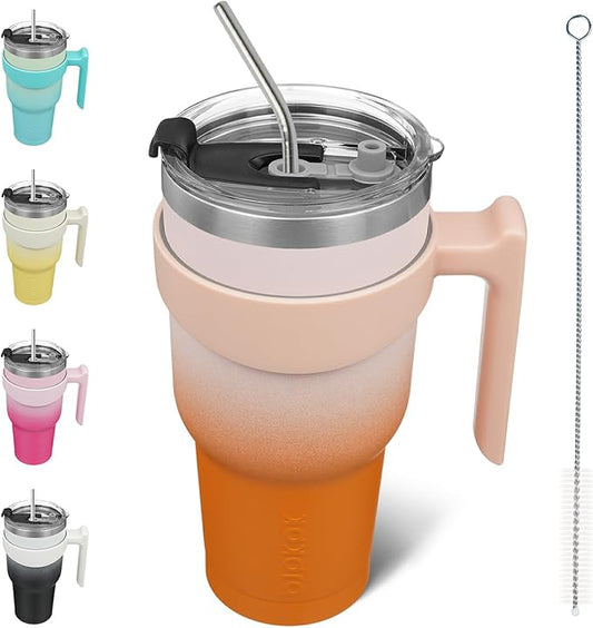BJPKPK Tumbler With Handle And Straw 40oz Stainless Steel Tumbler With Lid Insulated Coffee Cups,Coral